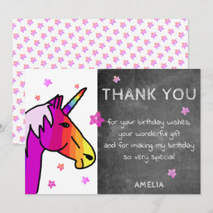 Chalkboard Rainbow Unicorn Thank you Card