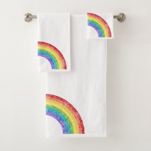 CHALKBOARD RAINBOW WHITE BATHROOM TOWEL SET