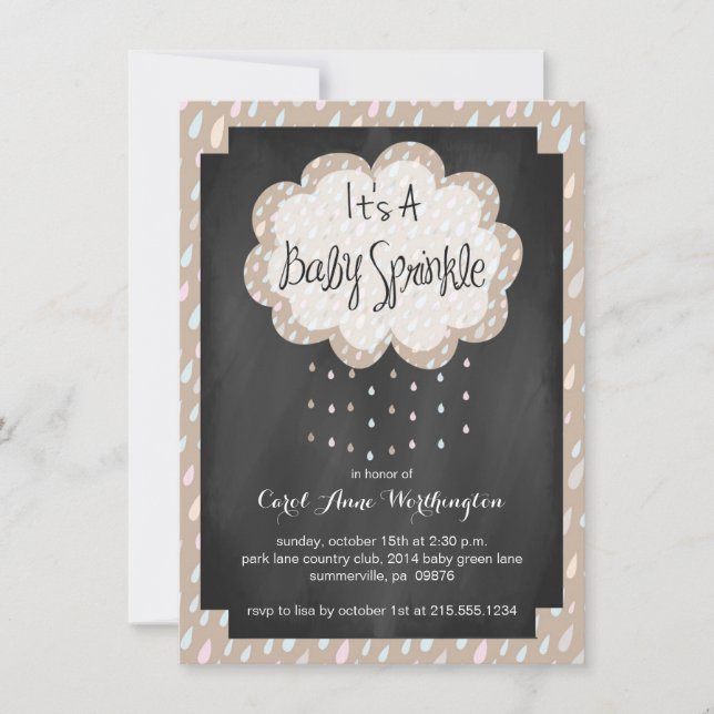 Chalkboard Raindrop Baby Sprinkle Invitation (Front)