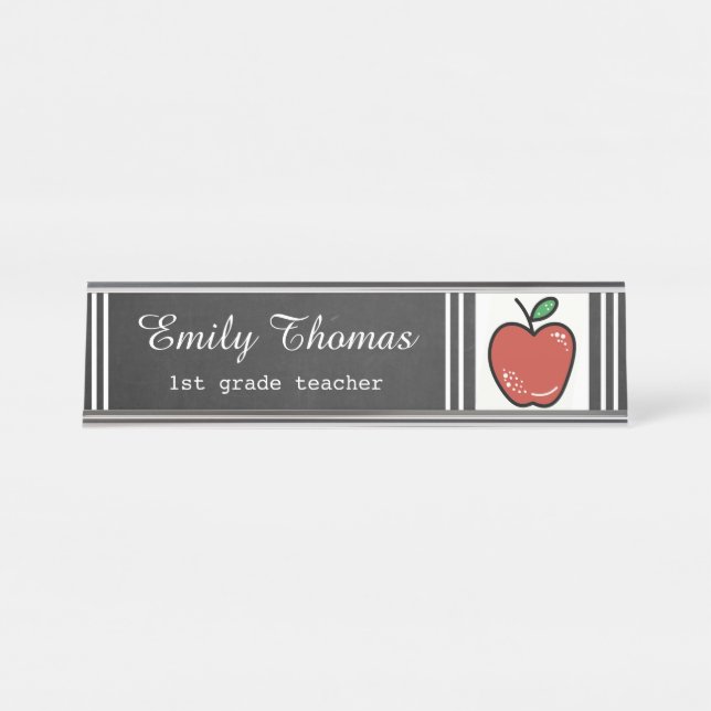 Chalkboard Red Apple Class Teacher Desk Name Plate (Front)