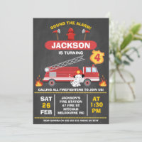 Chalkboard Red Firefighter Fire Engine Birthday