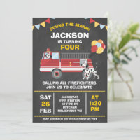Chalkboard Red Firefighter Fire-Engine Birthday