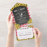 Chalkboard Red Gingham Sunflowers Baby-Q Shower
