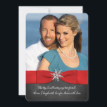 Chalkboard, Red, Silver Snowflakes Wedding Invite<br><div class="desc">This modern and trendy rounded corner black and white chalkboard look winter wedding invitation with photo, has a rich red PRINTED ribbon with a bow and glittery silver snowflakes on it. There is also the romantic "This day I will marry my best friend, the one I laugh with, live for,...</div>
