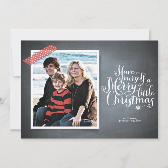 Chalkboard Red Washi Tape Script Holiday Card (Front)