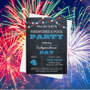 Chalkboard Red White and Blue Fireworks Invitation