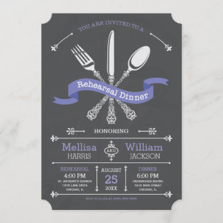 Chalkboard Rehearsal Dinner Purple Ribbon Invitation