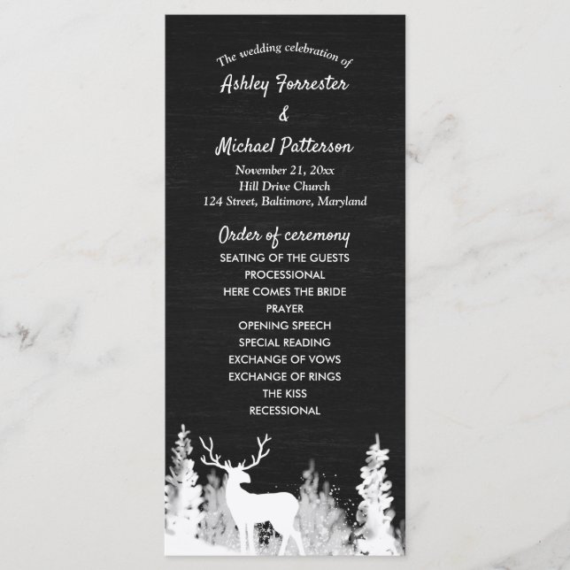 Chalkboard Reindeer Christmas Wedding Program Programme (Front)