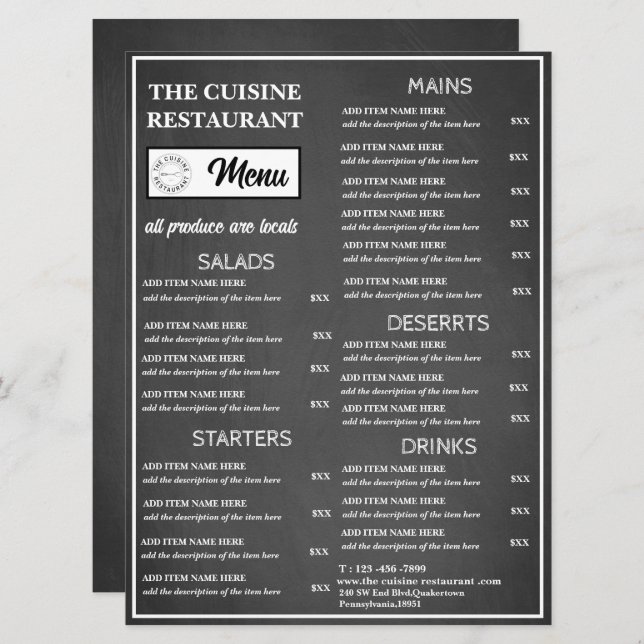 Chalkboard Restaurant Logo Menu (Front/Back)