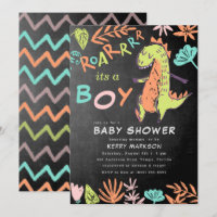 Chalkboard Roar its a Boy Cute Dino Baby Shower
