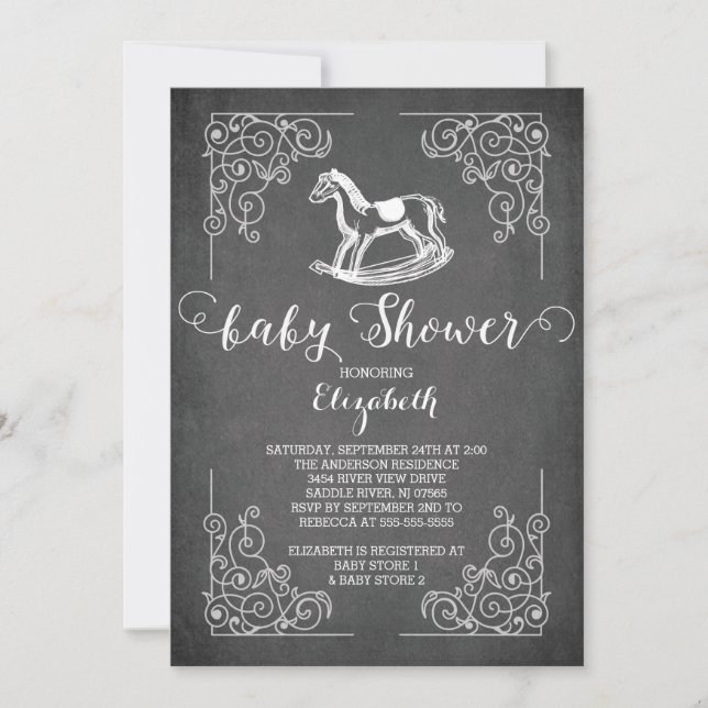 Chalkboard Rocking Horse Baby Shower Invitation (Front)