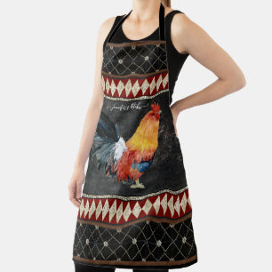 Chalkboard Rooster Watercolor Art Rustic Farmhouse Apron