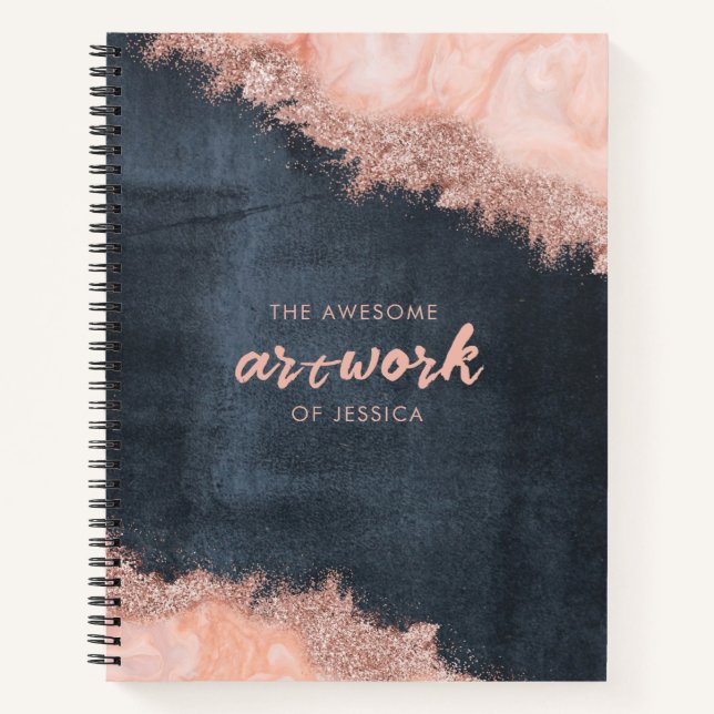 Chalkboard Rose Gold Marble Glitter Artist Notebook (Front)