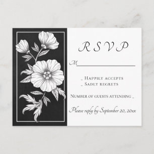 Chalkboard RSVP Floral Black White Vintage Wedding Invitation Postcard
