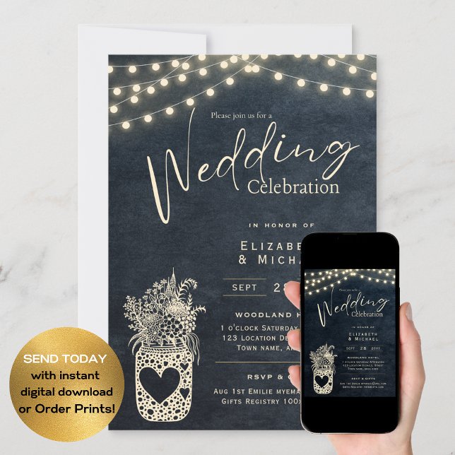 Chalkboard Rustic Mason Jar Wedding DIGITAL Print Invitation (Creator Uploaded)