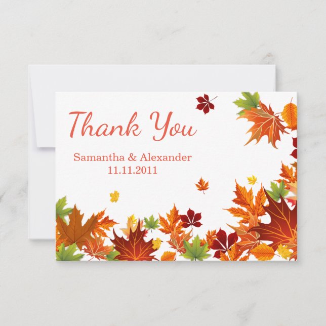 Chalkboard Rustic Red Leaves Fall Thank You Card (Front)
