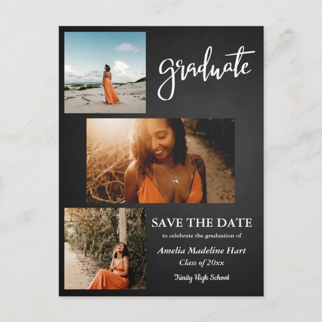 Chalkboard Rustic | Save The Date Graduation Party Announcement Postcard (Front)