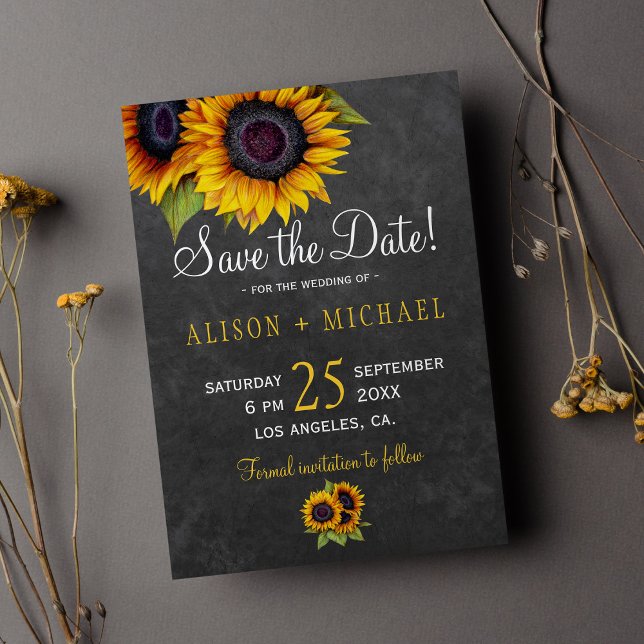 Chalkboard rustic sunflowers save the date wedding (Creator Uploaded)