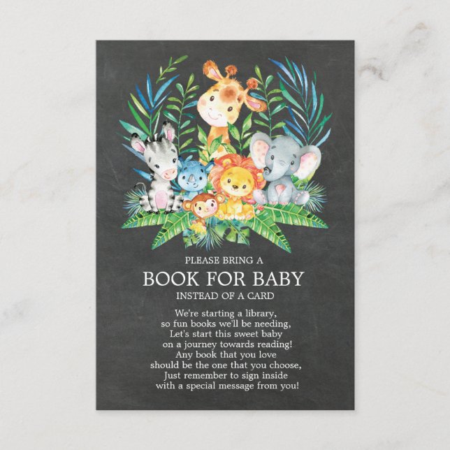 Chalkboard Safari Jungle Baby Shower Book for Baby Enclosure Card (Front)