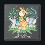 Chalkboard Safari Jungle Baby Shower Favour Magnet<br><div class="desc">Cute safari jungle animals featuring a zebra,  hippo,  elephant,  lion,  monkey & giraffe with an assortment of jungle leaves set on a Chalkboard background.  Visit our shop to view our entire jungle safari baby shower collection!</div>