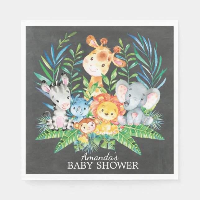 Chalkboard Safari Jungle Baby Shower Paper Napkins (Front)