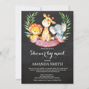Chalkboard Safari Jungle Girl Baby Shower by Mail Invitation