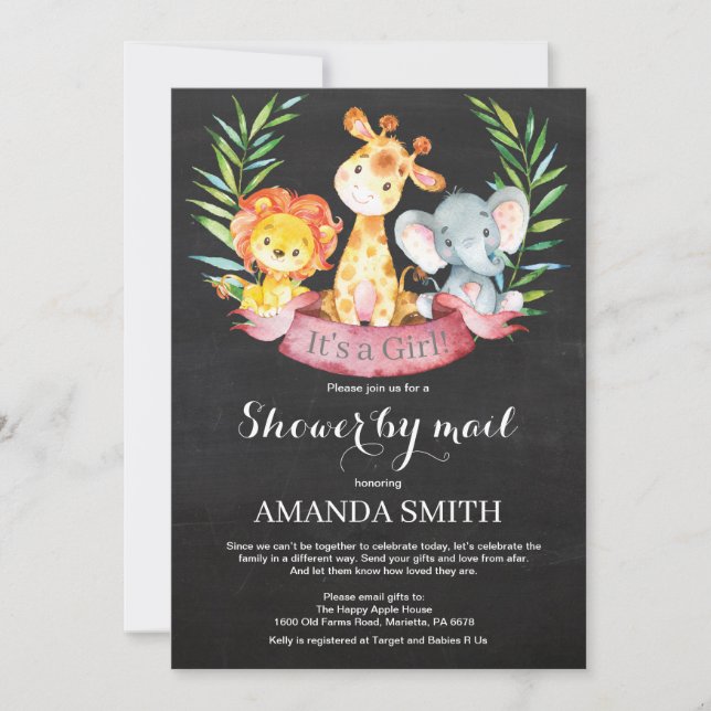 Chalkboard Safari Jungle Girl Baby Shower by Mail Invitation (Front)