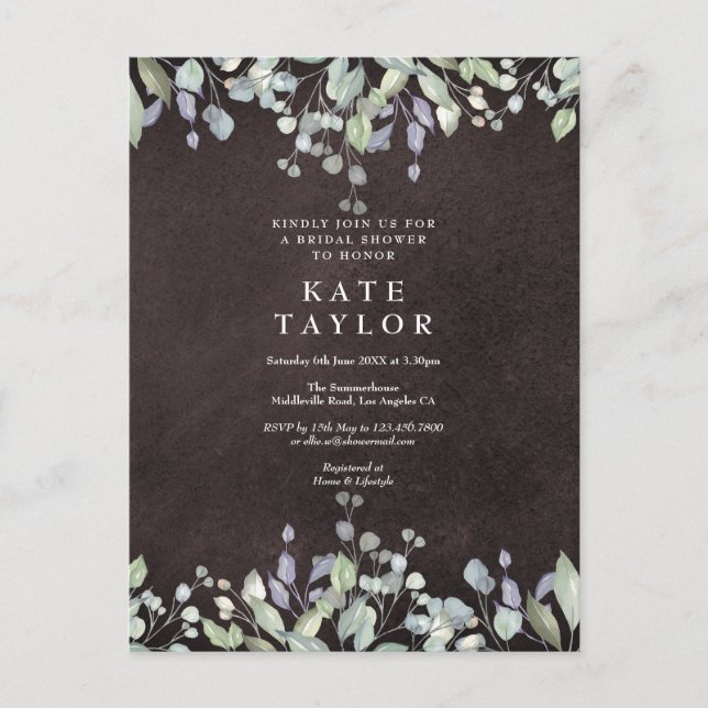 Chalkboard Sage and Lilac Floral Bridal Shower Announcement Postcard (Front)