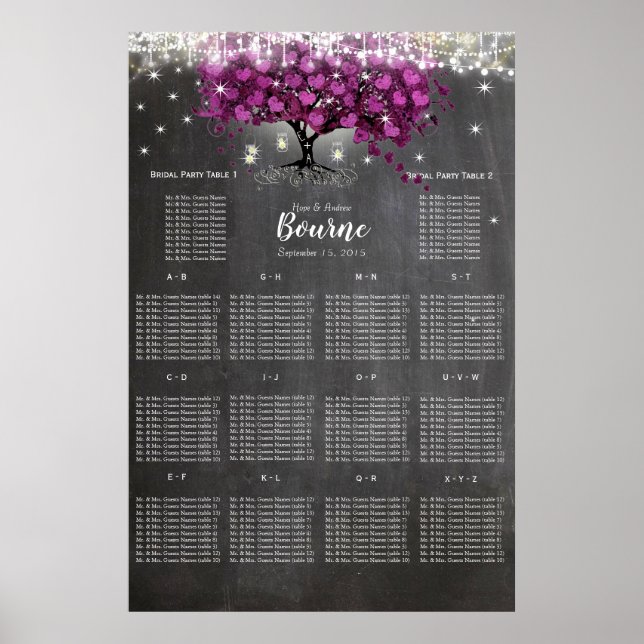 Chalkboard Sangria Wine Purple Seating Chart (Front)