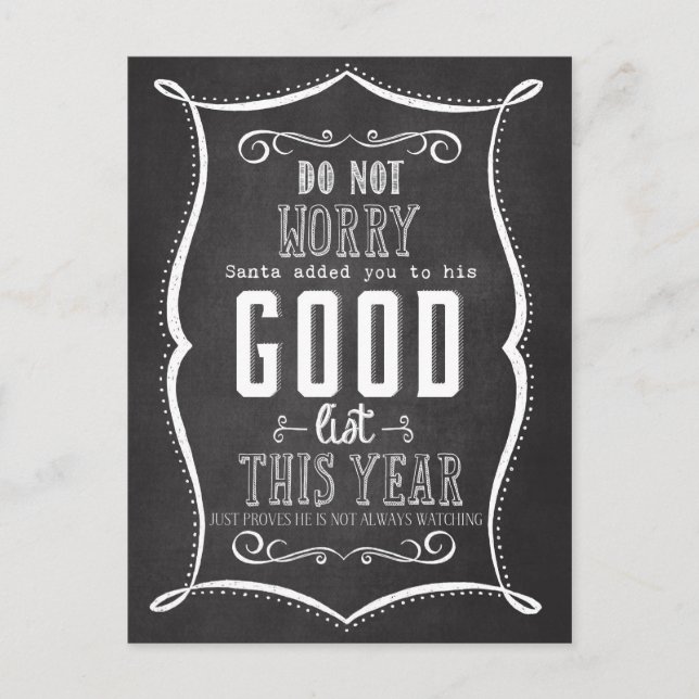 Chalkboard Santa's Good List Christmas Holiday Postcard (Front)