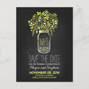 Chalkboard save the date - Floral Mason Jar Announcement Postcard
