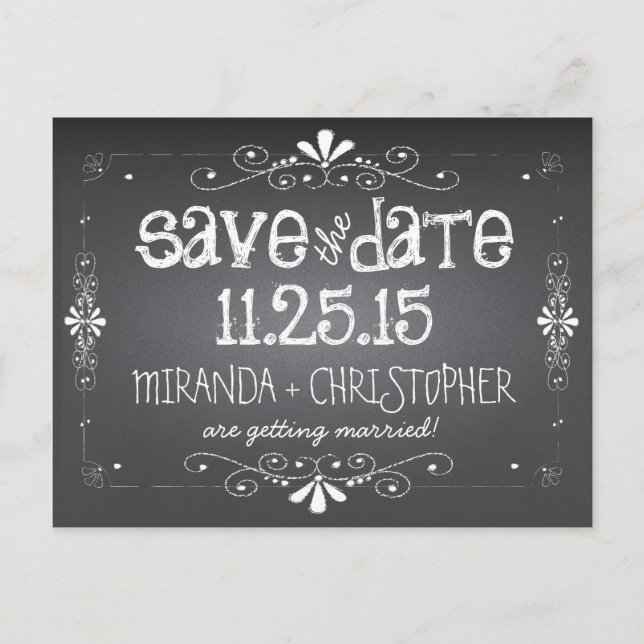 Chalkboard Save the Date Wedding Postcard (Front)