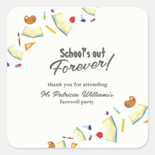 Chalkboard School Farewell Retired Teacher Party  Square Sticker