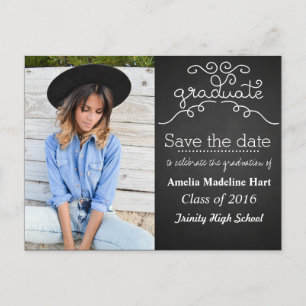 Chalkboard Script Graduate Save The Date Photo Postcard