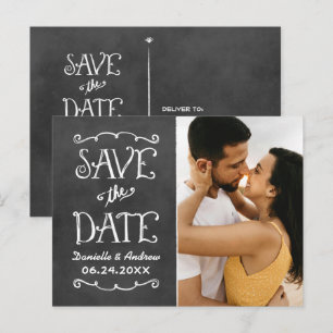 Chalkboard Script Photo Save the Date Announcement Postcard