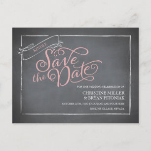 Chalkboard Script Pink Save the Date Announcement Postcard