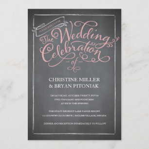 Chalkboard Script Pink Wedding Invitation