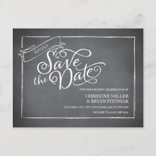 Chalkboard Script White Save the Date Announcement Postcard