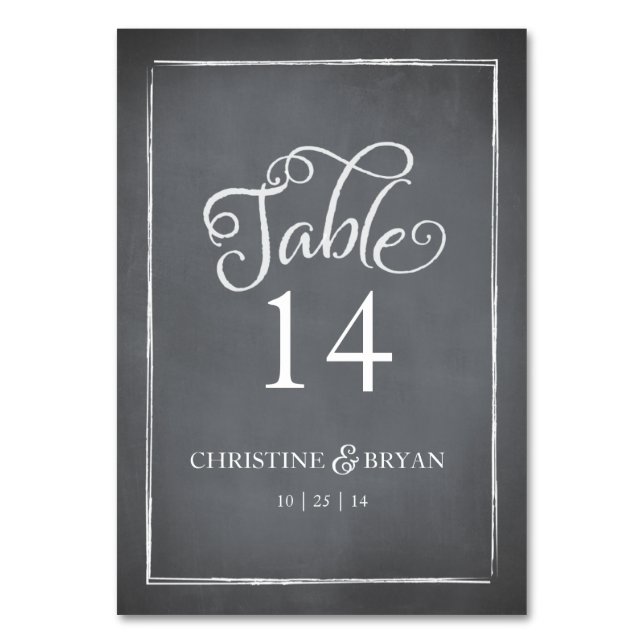 Chalkboard Script White Table Card (Front)