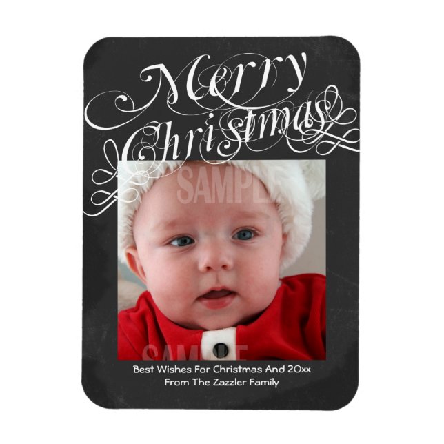 Chalkboard Scroll Font Merry Christmas Template Magnet (Vertical)