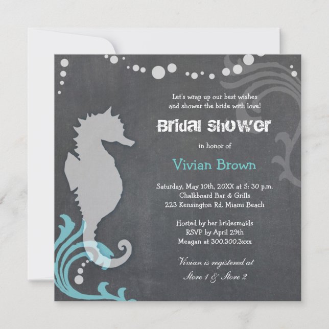 Chalkboard Seahorse Beach Bridal Shower Invitation (Front)