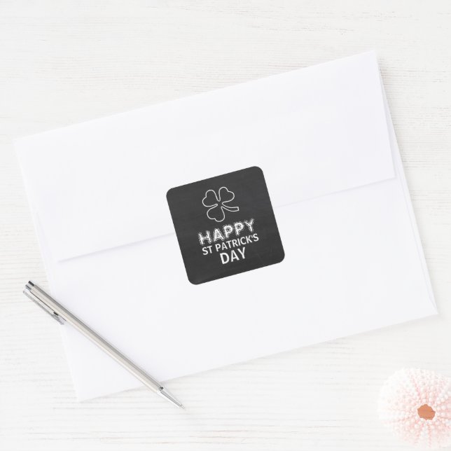 Chalkboard Shamrock, St Patrick's Day Square Sticker (Envelope)