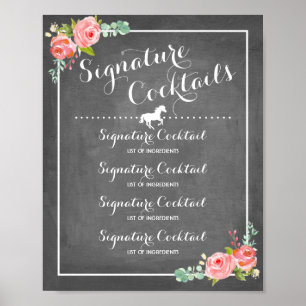Chalkboard Signature Drink Menu with Horse motif Poster