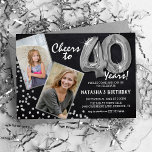 Chalkboard Silver Balloons 2 Photo 40th Birthday  Invitation<br><div class="desc">Celebrating the BIG 40! These invites allow you to upload a before and after photograph of the birthday man or woman in a silver frame, with the title 'Cheers to 40 Years!'. Featuring a rustic chalkboard background, silver number helium balloons, faux silver glitter flecks and a simple birthday party template...</div>