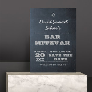 Chalkboard Silver Bar Mitzvah Save the Date Card