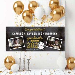 Chalkboard Sketch 2024 Two Photo Graduation Party Banner