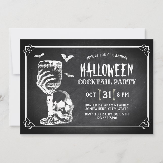 Chalkboard Skull Halloween Cocktail Party Invitation (Front)
