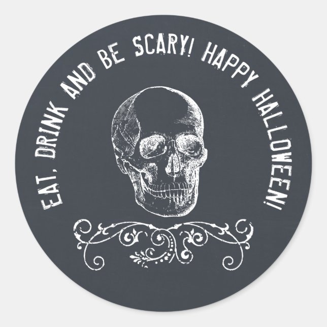 Chalkboard Skull Personalised Halloween Party Classic Round Sticker (Front)