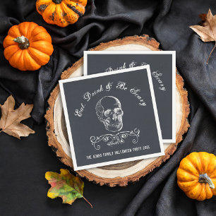 Chalkboard Skull Personalised Halloween Party Napkin