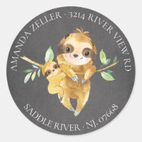 Chalkboard Sloth Baby Shower Return Address Label